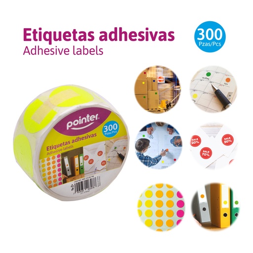 [ANC-22130-YW] ETIQUETAS ADHESIVAS NEON (AMARILLO) x300PZAS