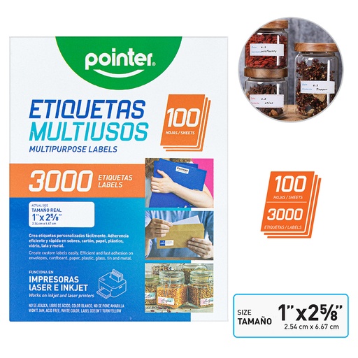 [WPL-1X258] ETIQUETAS MULTIUSOS UNIDAD 2.54 x 6.67CM