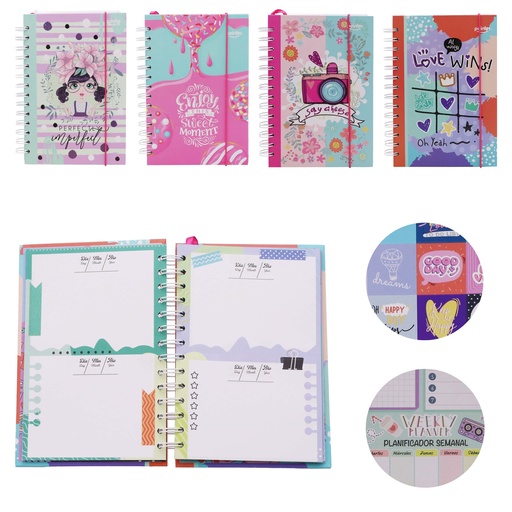 [NB-1715] AGENDA ESPIRAL A5 CON STICKERS - x100 HOJAS ESTAMPADAS