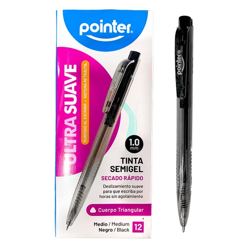 [BP-3010-N] BOLIGRAFO RETRACTIL NEGRO ULTRA SUAVE 1.0MM x12UND