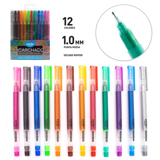 [GP-2212-G] BOLIGRAFOS TINTA GEL ESCARCHADO (12 PZAS.)