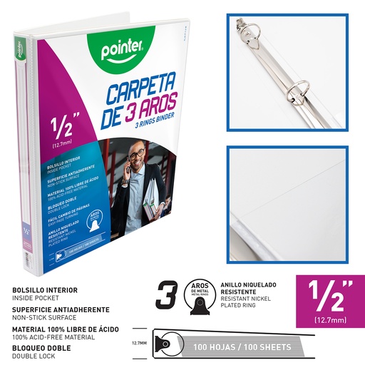 [FLJG-P-1-2-W] CARPETA BLANCA 3 AROS 1/2"