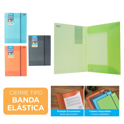 [FL2-23126] CARPETA PLASTICA CIERRE BANDA ELÁSTICA - CARTA 21x29,7Cm