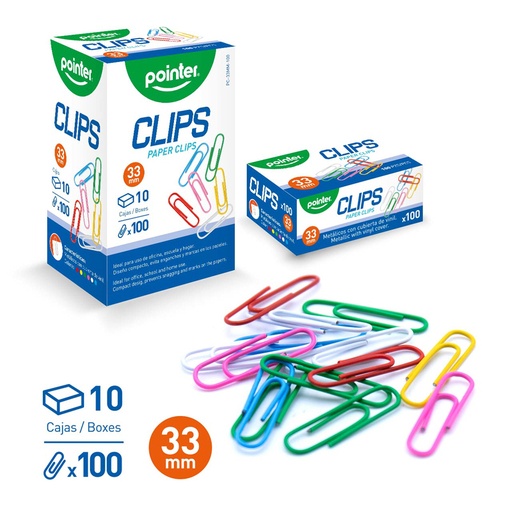 [PC33MM-100-B] CLIPS DE COLORES 33MM x100PZAS