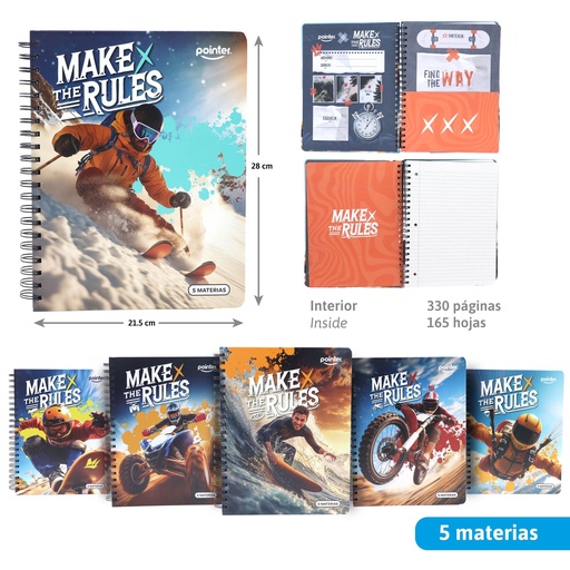 [ESP-08-5M] LIBRETA ESPIRAL 5 MATERIAS x165 HOJAS