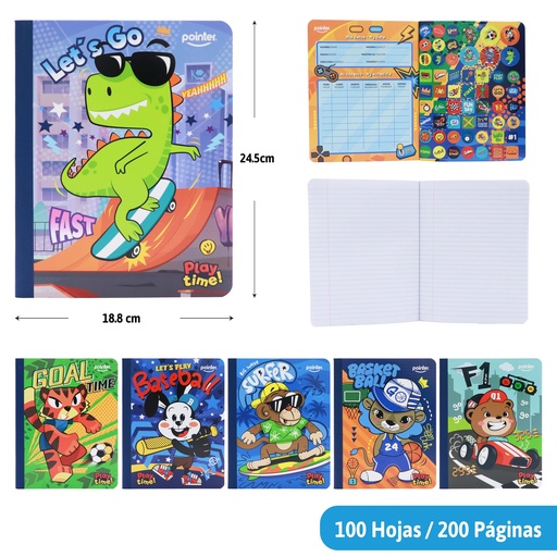 [COS-09S] CUADERNO COSIDO A4 RAYA ANCHA x100 HOJAS (STICKERS)