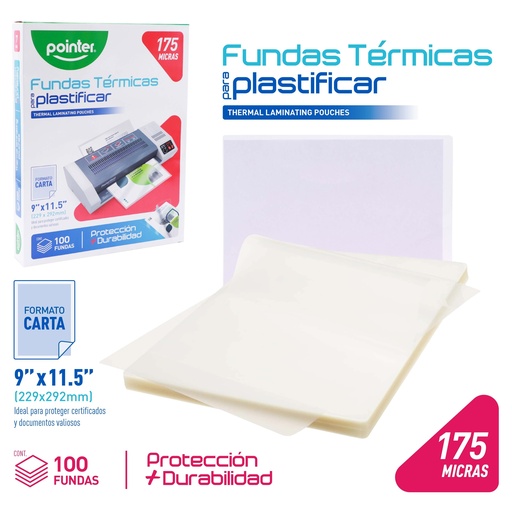 [YL-229292-3] LAMINAS PARA PLASTIFICAR CARTA 175 MICRAS