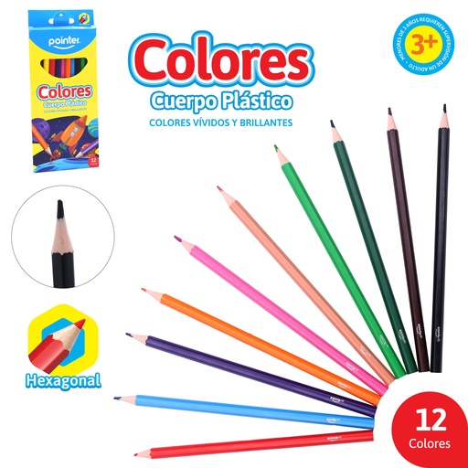 [PHCP-12] LAPICES DE COLORES x 12, CUERPO PLASTICO