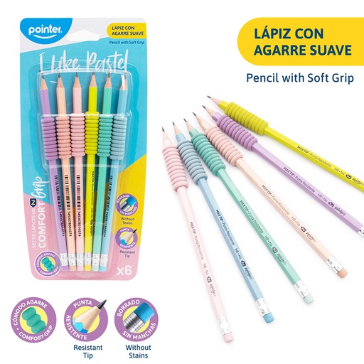 [HB-4437B-PA] LAPIZ 2HB CON AGARRE DE ESPUMA (PASTEL)