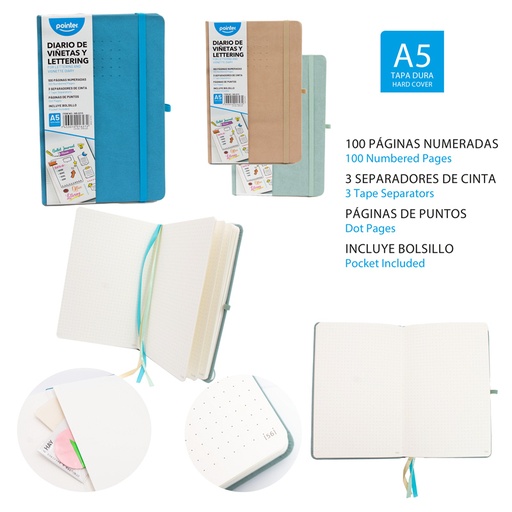 [NB-2215] DIARIO DE VIÑETAS Y LETTERING 200 HOJAS AMARILLAS DE PUNTOS