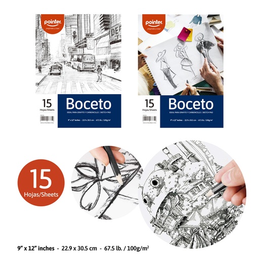 [SB-15] LIBRETA PARA BOCETOS 9x12" x15 HOJAS - PARA GRAFITO Y CARBONCILLO