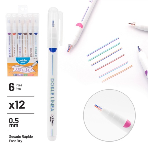 [WC-2213] MARCADOR DOBLE LINEA x 6 PZAS.