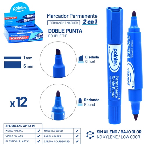 [PM-1807-BL] MARCADOR PERMANENTE DOBLE PUNTA (AZUL)