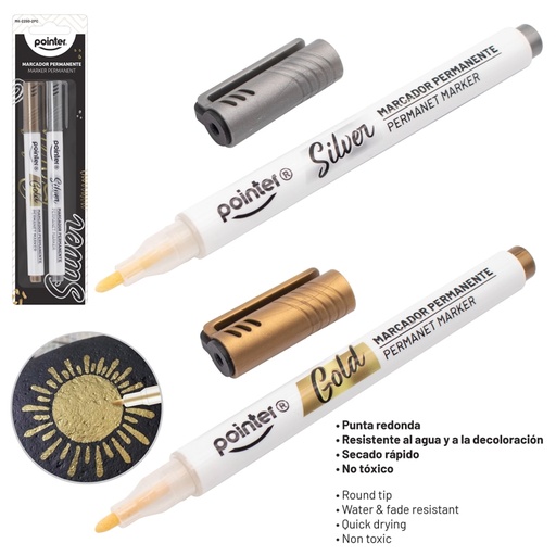 [MK-2290-2PC] SET DE MARCADORES PERMANENTE DORADO & PLATEADO