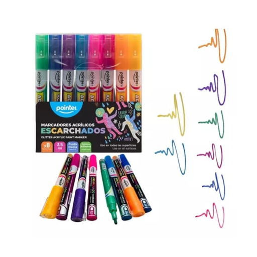 [AMK-2108-GT] MARCADORES ACRILICOS ESCARCHADO 3,5mm x8PZS