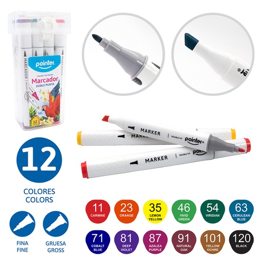 [WC-1918-12] MARCADORES DE COLORES DOBLE PUNTA x12 COLORES