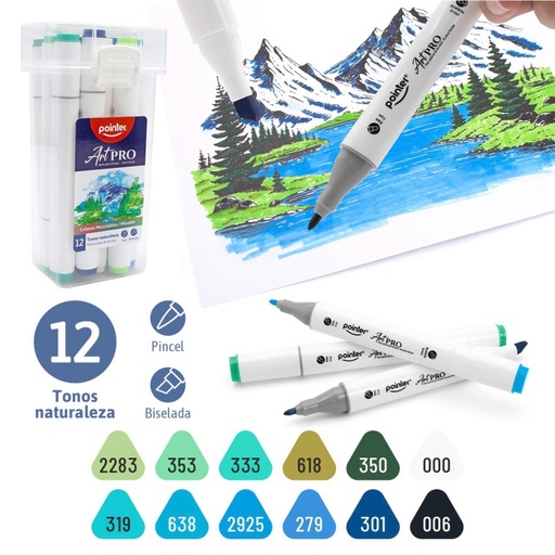 [AHC-12-PS] SET DE MARCADORES MEZCLABLES ART PRO DOBLE PUNTA x12 TONOS NATURALEZA