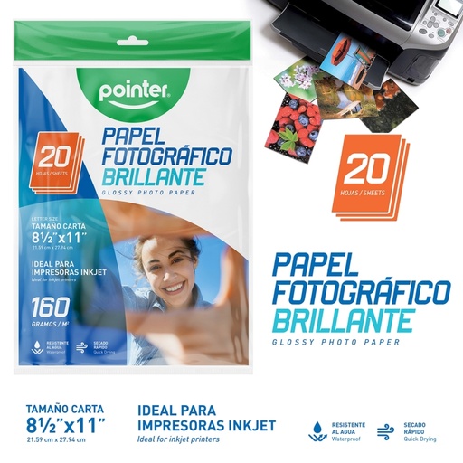 [PP-1201-160] PAPEL FOTOGRAFICO BRILLANTE 160G (x 20 HOJAS)