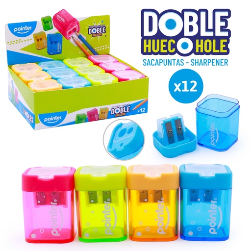[SH-17505] SACAPUNTAS DOBLE CON DEPOSITO, 4 COLORES 