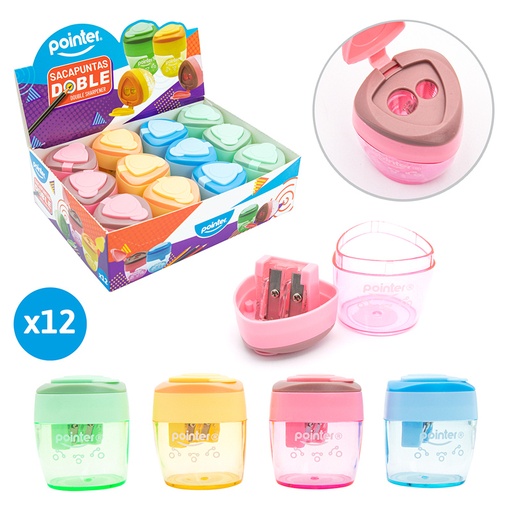 [SH-22136] SACAPUNTAS PLASTICO DOBLE CON DEPOSITO - COLOR PASTEL 