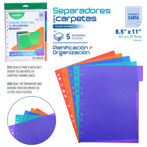[A05] SEPARADORES PLASTICOS 5 DIVISIONES 8.5"x11"