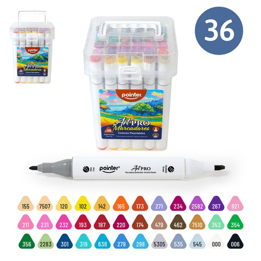 [AHC-36] SET DE MARCADORES MEZCLABLES ART PRO DOBLE PUNTA x36 COLORES