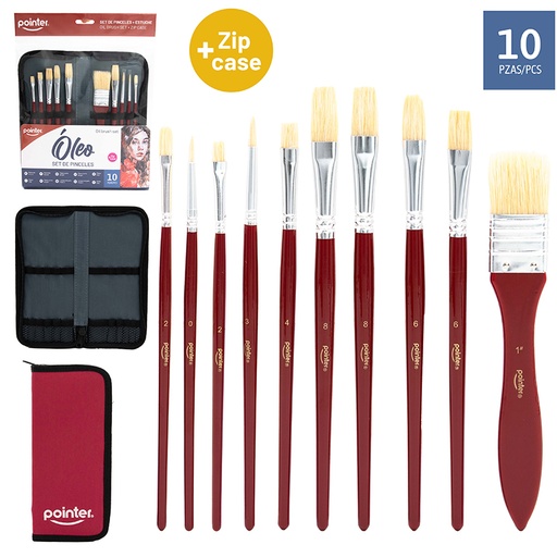[AB-2338-OIL] SET DE PINCELES PARA OLEO x10PZAS