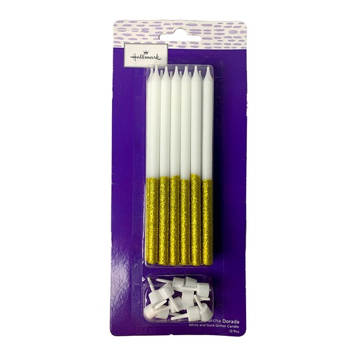 [HM-VL-GOL12H] VELAS BLANCAS CON ESCARCHA DORADA