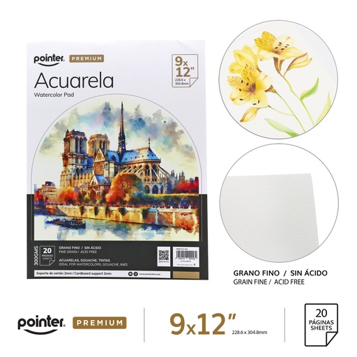 [PRDW-912-300] LIBRETA PARA ACUARELA 9x12" x20 HOJAS
