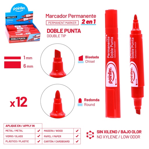 [PM-1807-RD] MARCADOR PERMANENTE ROJO DOBLE PUNTA