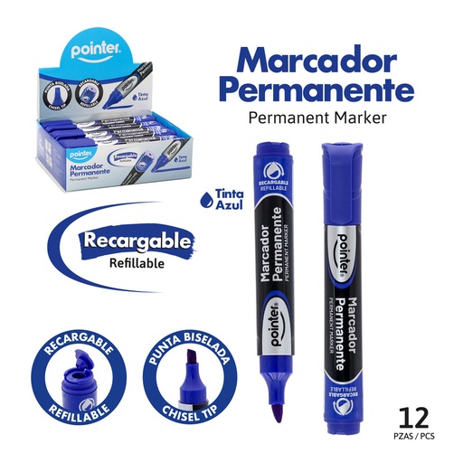 [MK-2425-BU] MARCADOR PERMANENTE AZUL x 12 PZAS