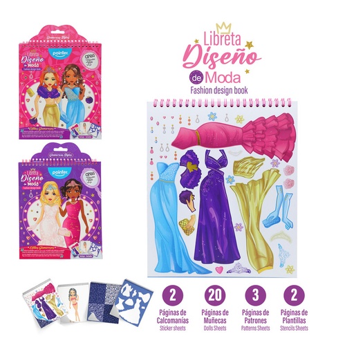 [FBK-2426] LIBRETA DISEÑO DE MODA PLANTILLAS CON STICKERS - 27 PÁGINAS