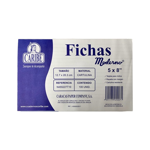 [N45S227T10] FICHAS 5X8 