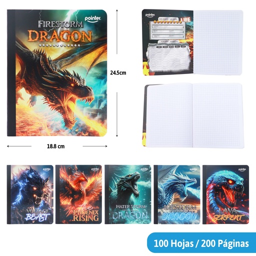 [COS-23-SQ] CUADERNO COSIDO A4 CUADRICULADO x100 HOJAS (DRAGON)