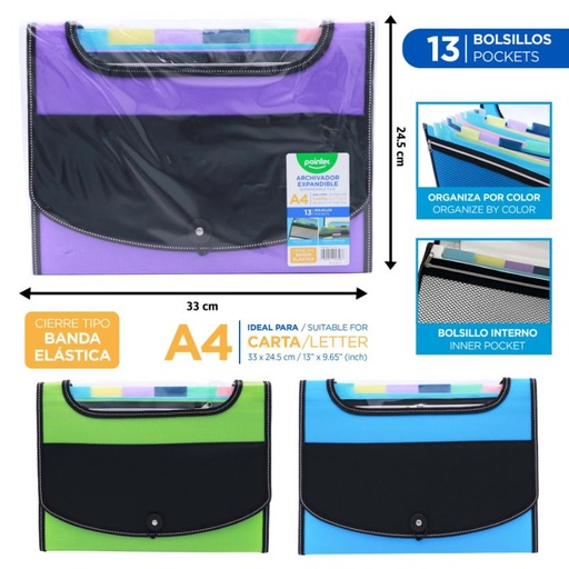 [FL1-51] ARCHIVADOR 13 BOLSILLOS CARTA/A4 33x24.5Cm