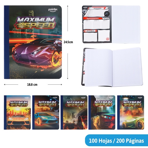 [COS-01-SQ] CUADERNO COSIDO CUADRITOS 200 PAGINAS (AUTOS)
