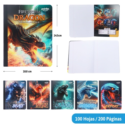 [COS-23] CUADERNO COSIDO A4 RAYA ANCHA x100 HOJAS (DRAGON)