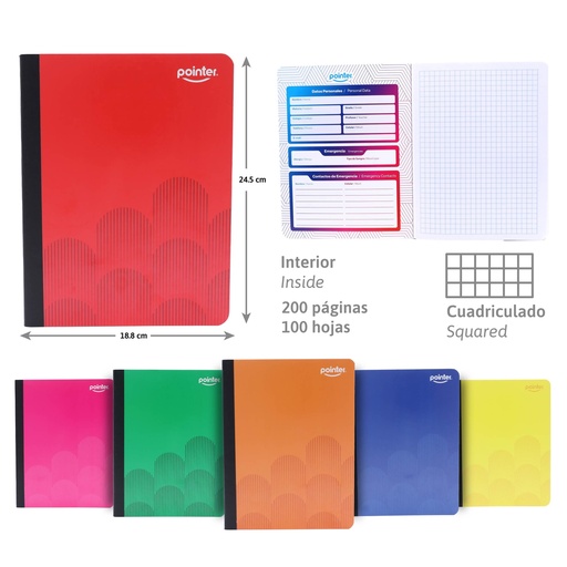 [COS-14-SQ] CUADERNO COSIDO CUADRITOS 200 PAGINAS (COLOR)