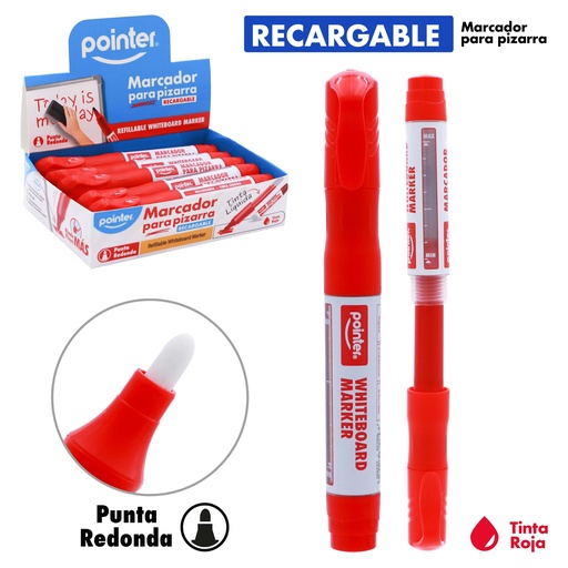 [WM-400-RD] MARCADOR RECARGABLE PARA TABLERO TINTA ROJA