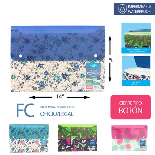 [FL1-47-FC] ARCHIVADOR EXPANDIBLE OFICIO 13 BOLSILLOS - 21,6x35,6CM