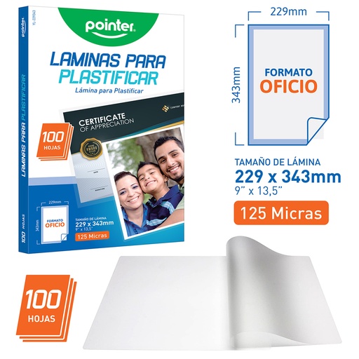 [YL-229343] LAMINAS PARA PLASTIFICAR 125 MICRAS - OFICIO (22.9 x 34.3CM) UNIDAD