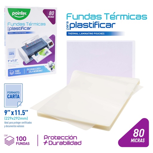 [YL-229292-1] LAMINAS PARA PLASTIFICAR 80 MICRAS x100UND - CARTA (22.9 x 29.2CM)