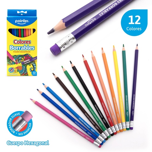 [CPP-12] LAPICES DE COLORES BORRABLES x12PZAS