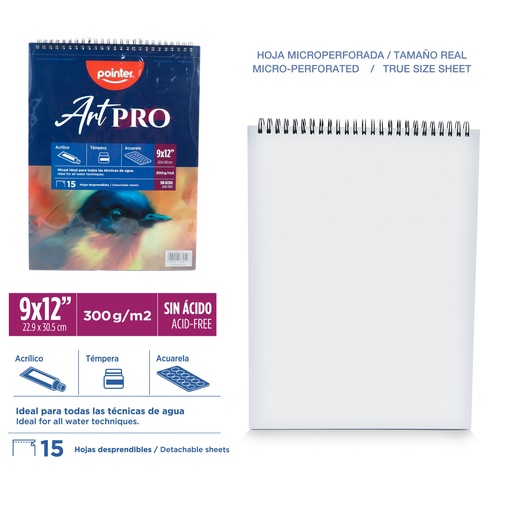 [DBWA-300-912] BLOCK ART PRO 9x12" x15 HOJAS - PARA ACRILICO, TEMPERA Y ACUARELA