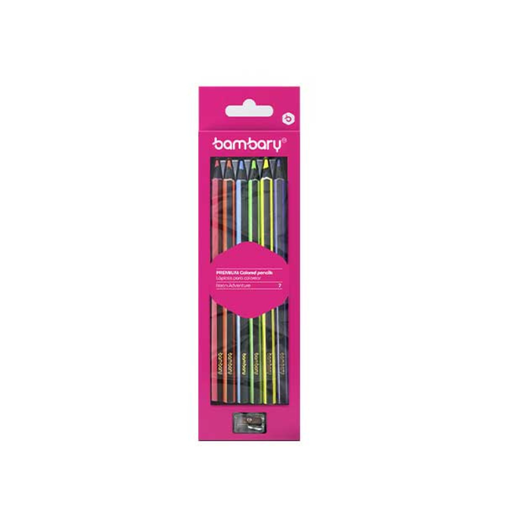 [205-1505/109] LAPICES DE COLORES NEON HEXAGONALES x6UND + SACAPUNTAS