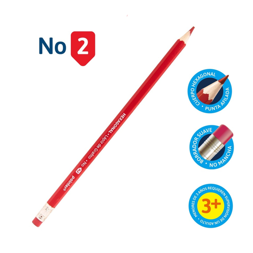 [CP-3109R] LAPIZ DE GRAFITO ROJO HB No.2 - CUERPO HEXAGONAL UNIDAD