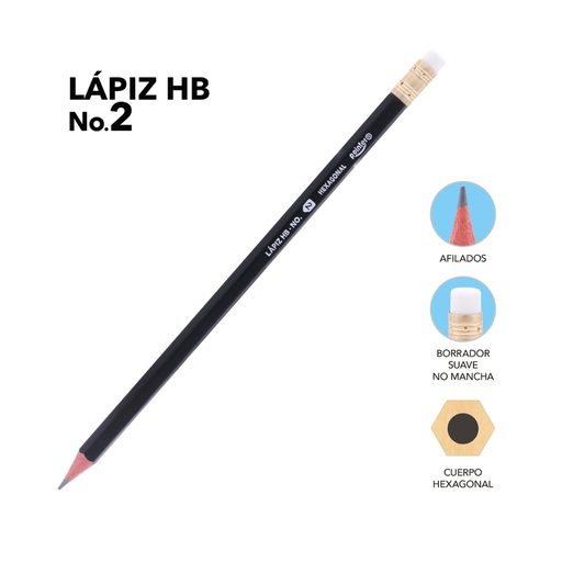 [YP-12HN] LAPIZ DE GRAFITO HB No.2 NEGRO - CUERPO HEXAGONAL UNIDAD