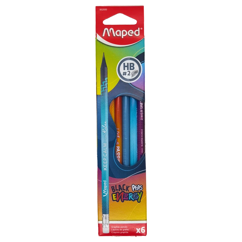 [852000] LAPIZ DE RESINA Y GRAFITO HB BLACK PEPS ENERGY x6PZS CAJA