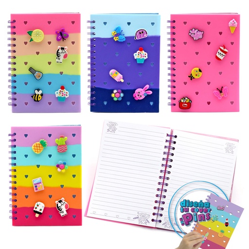 [NB-23198] LIBRETA DE APUNTES ESPIRAL A5 CUBIERTA DE GOMA CON PINS - 80 HOJAS BLANCAS