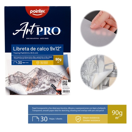 [TP-912-90] LIBRETA DE CALCO ART PRO 9x12"- 90G x30 HOJAS